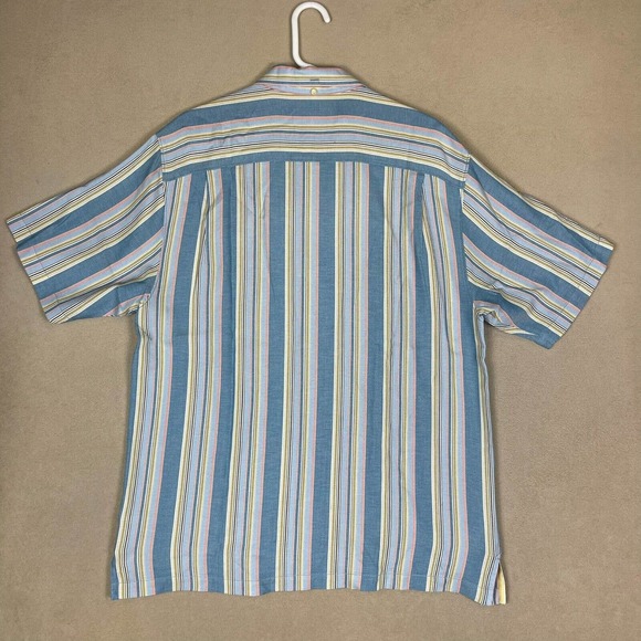 Tommy Bahama Button Up Shirt Adult Large Blue Striped Hawaiian Beach Silk Mens - Picture 9 of 10
